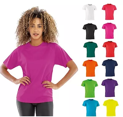 Ladies Air Cool Quick Dry Performance T Shirt Plain Short Sleeve Tee Running Top • £11.55