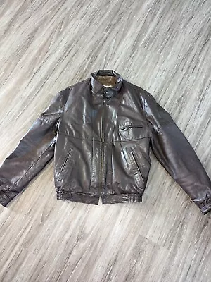Vintage Sears The Leather Shop Brown Leather Coat Jacket Men's Size 40 Regular • $55.99