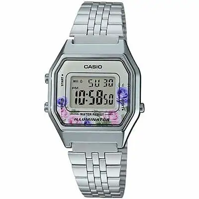 Casio LA680WA-4C Silver Floral Dial Women's Stainless Steel Digital Watch • $75.95