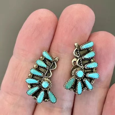 Vintage Zuni Sterling Silver Turquoise Earrings Clip On Petit Point • $39