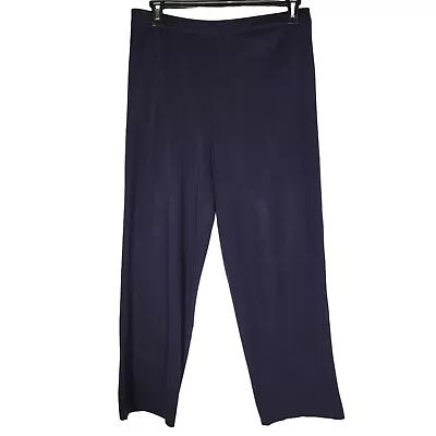 Exclusively Misook Women's Knit Slinky Pull On Stretch Wide Leg Navy Pant Size L • $33.88