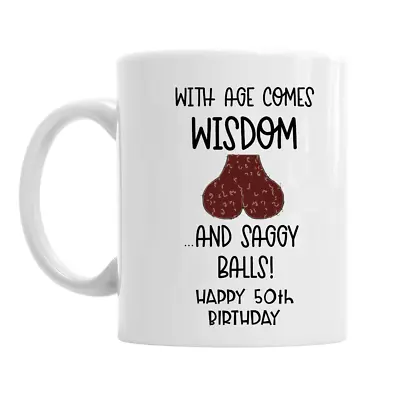 £8.95 • Buy 50th Birthday Mug, Wisdom Black Balls Rude Funny Mug Gift For Him/men/gift