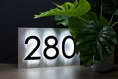 £45.99 • Buy LED Edge Lit House Number On A Floating Plate. Illuminated House Number Sign 