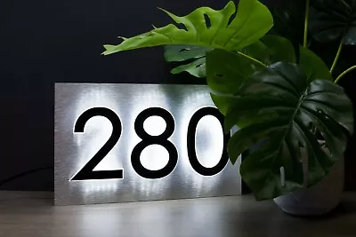 £45.99 • Buy LED Edge Lit House Number On A Floating Plate. Illuminated House Number Sign 