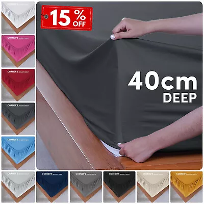 Fitted Sheet 40cm Extra Deep Single Double King & Super King Size Bed Sheets UK • £2.63
