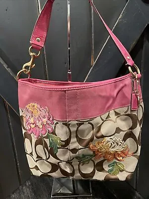 COACH Pion Tote Bag In Khaki Sig C/Pink Floral Purse - EUC • $99.99