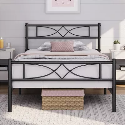 Metal Bed Frame Platform Bed With Curved Design Headboard Twin/Full/Queen  • $59.99