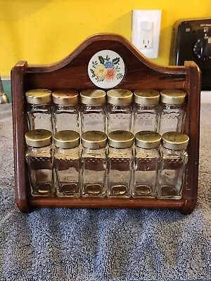 Super Cute Wooden Vintage Spice Rack W/Glass Bottles Free Shipping • $36