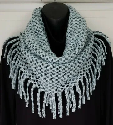 Women's Chenille Knit Fringe Enhanced Infinity Scarf  Mint Green & Gray  NEW! • $11.99