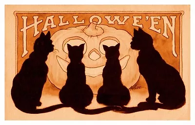 Vintage Halloween Scene # 453 Pumpkin Black Cats  Counted Cross Stitch Pattern • $9.79