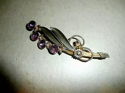 Vintage Van Dell 1/20 12K GF On Sterling Silver Rhinestone Leaf Brooch Pin • $19.99