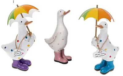 £29.99 • Buy NEW Shudehill Giftware Lucky Ducks Spotty W/Wellie Boots & Umbrella's Figurines