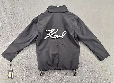 NWT KARL LAGERFELD PARIS WOMENS FULL ZIP HOODED LOGO JACKET M Black • $59