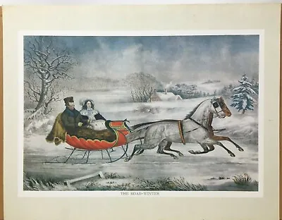 CURRIER & IVES Print The Road-Winter Horse Drawn Sleigh  • $10.16