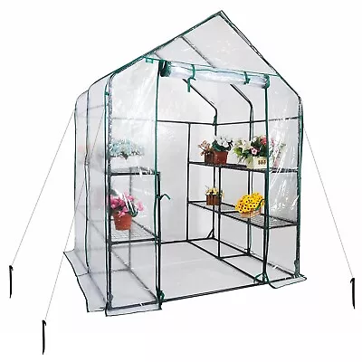 Walk In Greenhouse PVC Cover Garden Grow Green House With 8 Shelves • £44.99