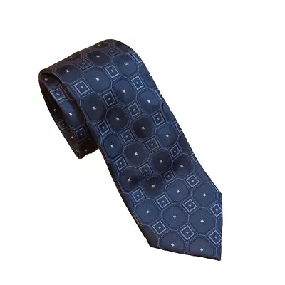 Donald Trump Tie Signature Collection 100% Silk Blue Geometric Print 60 X3.75   • $19.95