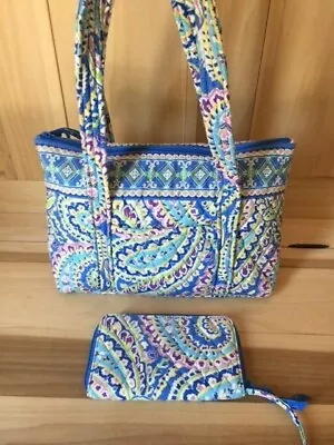 Vera Bradley Blue Paisley Med Sized Double Strap Shoulder Bag/purse With Wallet  • $45