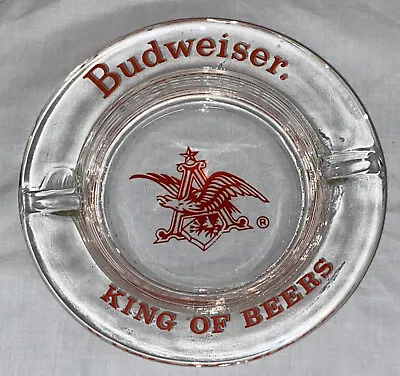 £9.65 • Buy Vintage BUDWEISER King Of Beers Clear Glass Ashtray Red Lettering BUD Cigarette