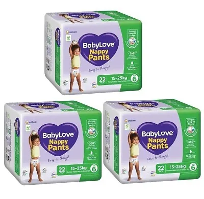 3 X Babylove Nappy Pants Junior 15-25kg Size 6 22 Pants • $87.87