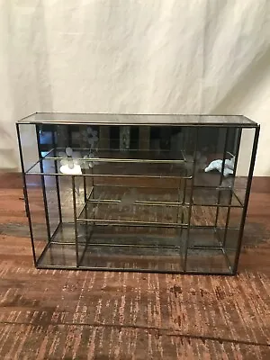 Vintage Brass & Etched Glass Wall Display Case Cabinet Bird Flowers • $75