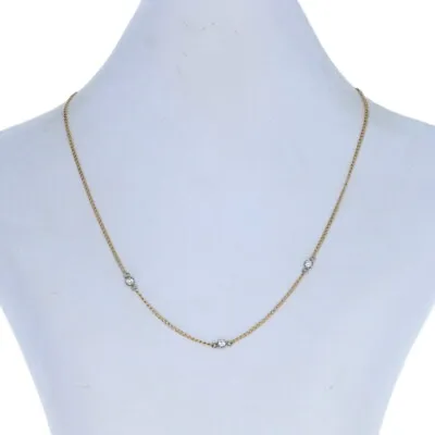 $499.99 • Buy Yellow Gold Diamond By The Yard Necklace 15 1/2  - 14k Rnd .30ctw Chain Station