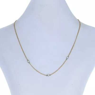 $499.99 • Buy Yellow Gold Diamond By The Yard Necklace 15 1/2  - 14k Rnd .30ctw Chain Station