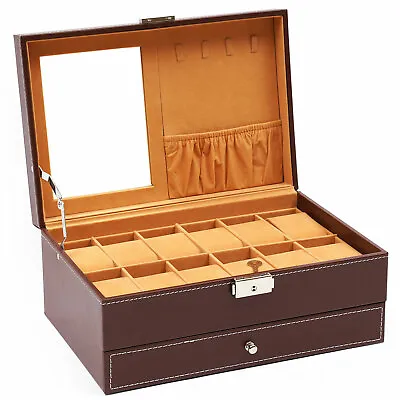 Mens Watch Box Case Organizer 12-Slots Watches Holder Jewelry Storage Display US • $41