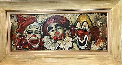 Vintage VIOLET PARKHURST  The 3 Clowns  Framed Oil Painting Canvas 12x30 Signed • $2229999