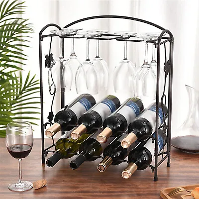 Countertop Wine Rack Wine Rack + Glass Holder Metal Wine Bottle Holder Storage • $20