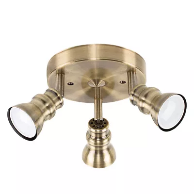 Traditional Ceiling Light Fitting Antique Brass 3 Way Adjustable Spotlights LED • £15.99