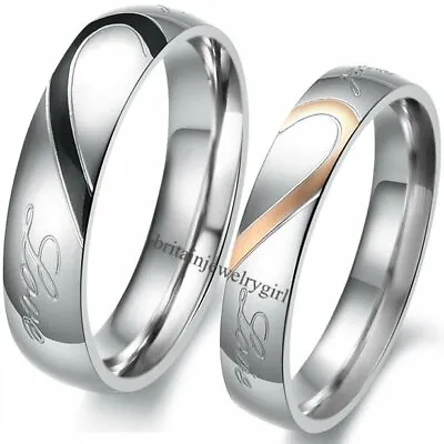 Men Women His&Hers Heart Real Love Couple Matching Promise Ring Wedding Band • $7.99