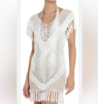 MELISSA ODABASH RiRi UK Small White Crochet Cover Up Dress • £79