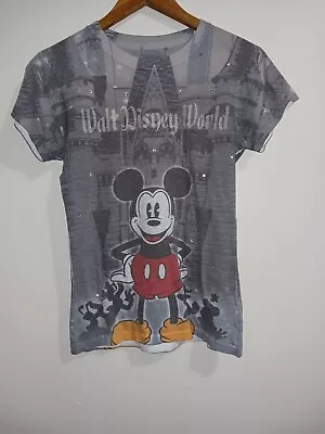 Walt Disney World Mickey Mouse Rhinestone Gray T-Shirt Medium Rhinestones (#520) • $8.99