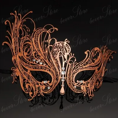 Luxury Swan Light Filigree Metal Venetian Masquerade Mask For Women Rose Gold • $16.96