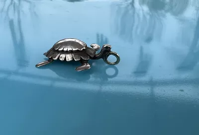 Vintage Unique Large Sterling Silver Sea Turtle Jewelry Art Bracelet Charm • $26