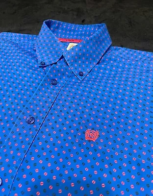 Cinch Men's Polka Dot Button Down Western Shirt Cowboy Blue LARGE Short Sleeve • $24.99