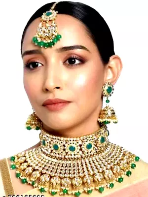 Bollywood Indian Bridal Green Kundan Gold Plated Choker Necklace Wedding Jewelry • $23.97