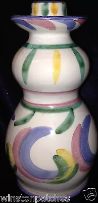 Vietri Italy 1986 Art Pottery Colore Candlestick Holder 7 3/4  Blue Trim • $37.99