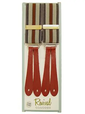 1940s Vintage Style Tan & Cream Stripe Button Trouser Braces Real Leather • $49.79