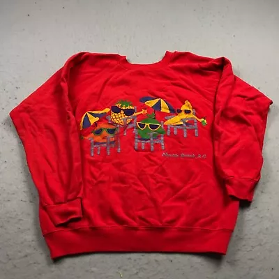 VINTAGE Crewneck Sweatshirt Mens Small Red Myrtle Beach Fruit Logo 80s Raglan • $15.99