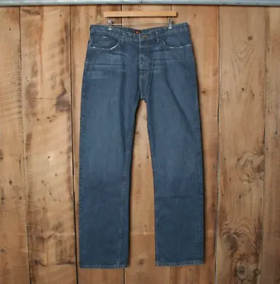 VON DUTCH Relaxed Fit Straight Leg Flap Pocket Button Fly Blue Jeans Sz. 38x36 • $44.95