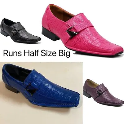 Men's Dress Crocodile Print Loafers Elastic Slip On With Buckle Fashion Shoes  • $26.99