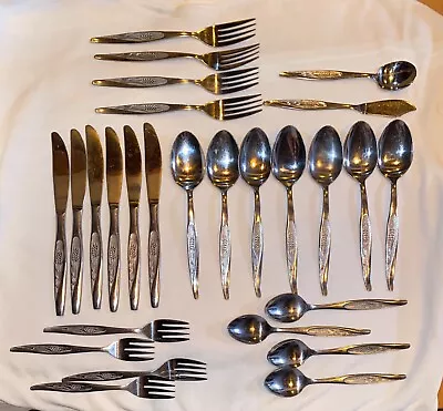 Stainless Silverware 27 Pc Japan Wheat Design Forks Spoons Teaspoons Knives Lot • $53.90