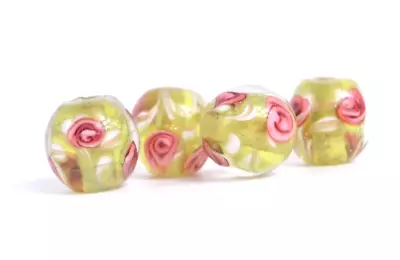 New 4 Piece Set Of Fine Murano Lampwork Glass Beads- 12mm Inner Flowers - A7158c • $0.99