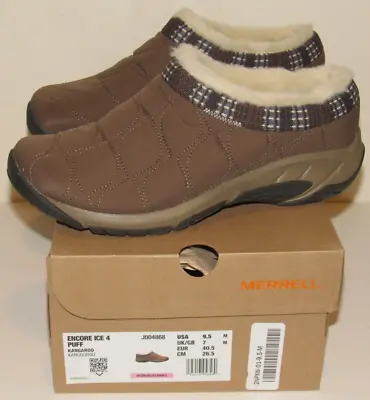 Merrell Encore Ice 4 Puff Clog Sz 9.5 Womens Kangaroo Brown Fleece Mule Shoe NIB • $61.90