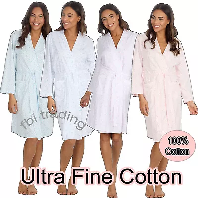 Ladies Jersey Dressing Gown Cotton Rich Long Sleeve Wrap Summer Lightweight • £19.95