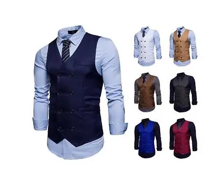 Dress Vests Men Mens Suit Vest Double Breasted Waistcoat Formal Business Jacket • $18.59