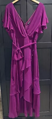 CITY CHIC Flirty Tier Maxi Dress | Magenta | Purple Ruffle Maxi | Size M 18 • $49