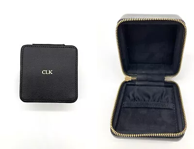 Pottery Barn CLK Mono Quinn Leather Petite Travel Box Black W Gold Foil • $28