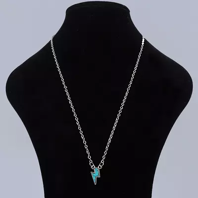 Vintage Turquoise Lightning Bolt Pendant Necklace Adjustable Long Link Chain • £2.99